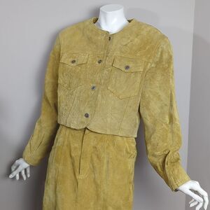 Vintage suede mustard cropped jacket size small with skirt